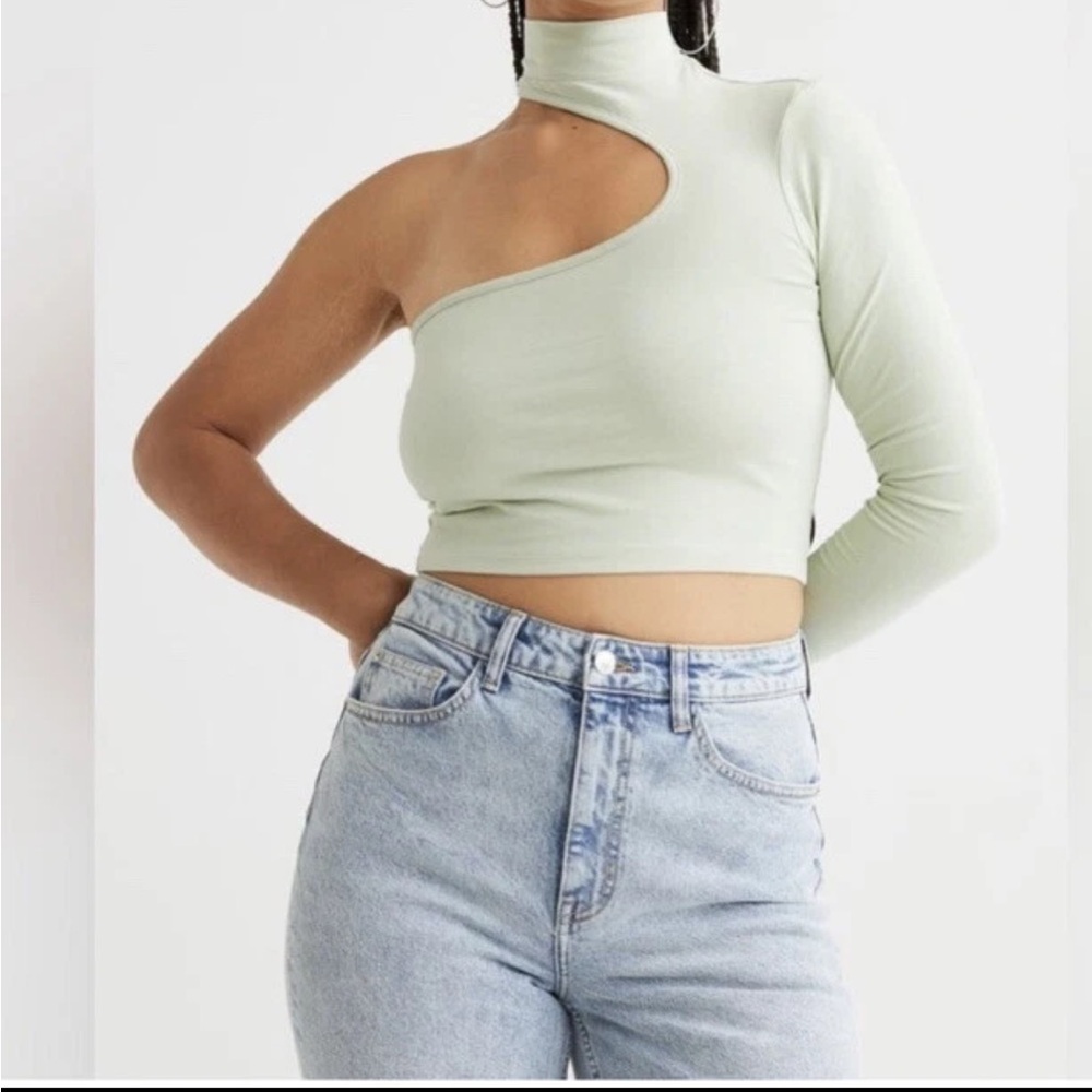 DIVIDED One-Shoulder Light Green Women's Top